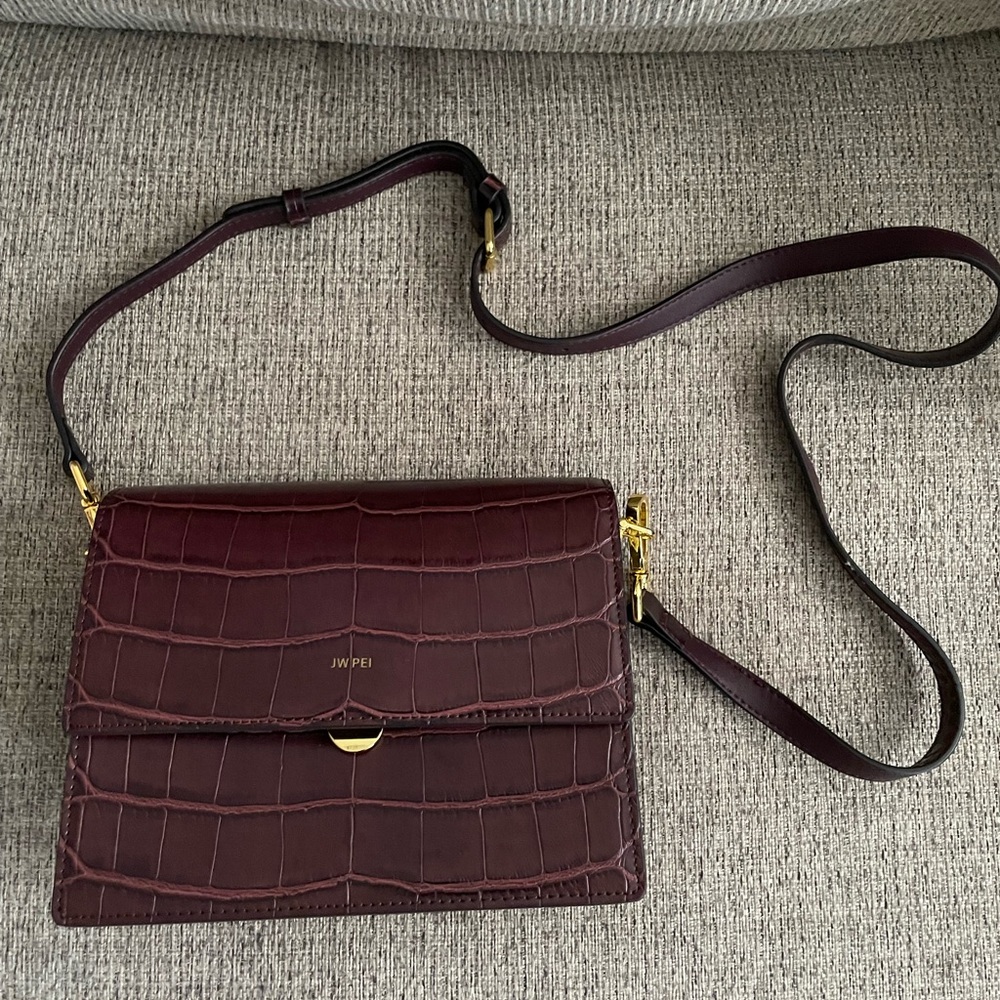 JW PEI Brown Croc-Embossed Crossbody Bag